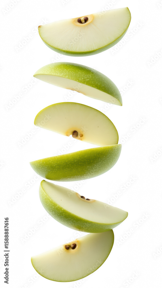 Poster fresh green apple slices arranged vertical stack, showcasing their vibrant color and texture. image 