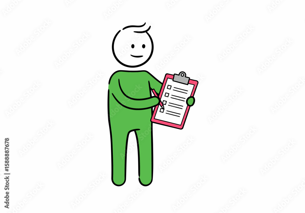 Poster man with checklist on clipboard professional business task completion concept