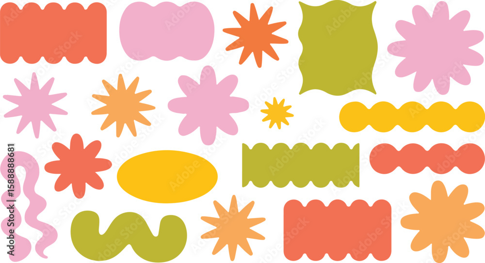Poster wavy circular, oval and rectangular shape elements set vector illustration. set of colorful arch, re