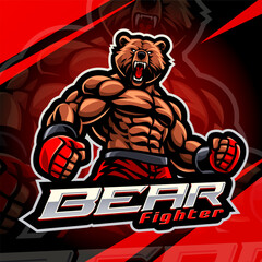 Bear fighter esport mascot logo design