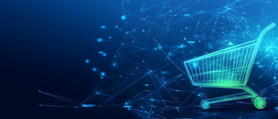 Abstract Wireframe Shopping Cart Digital Network eCommerce Concept