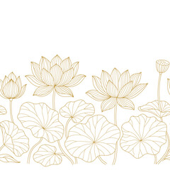 Gold lotus flower background with luxury Indian line art for spa or yoga.