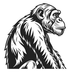 A chimpanzee sitting, isolated on white background