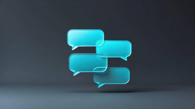 3D chat bubbles in blue on dark gradient background