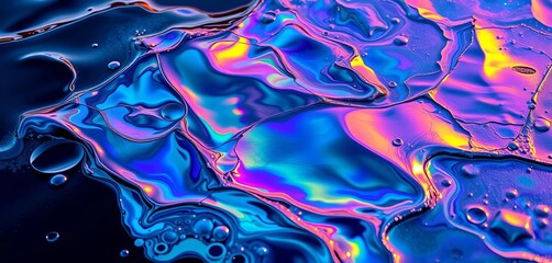 Iridescent oil slick on dark water, showing texture and sheen,  ocean,  ripple