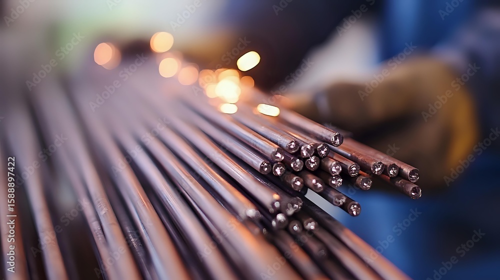 Poster fiber optic cables arranged in parallel lines with blurred bokeh lights in background, showcasing mo