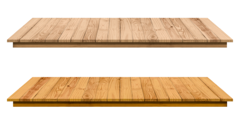 Empty perspective brown wooden board mock up display as counter bar or shelf on transparent background. Procress for PNG file.