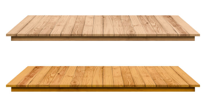 Empty perspective brown wooden board mock up display as counter bar or shelf on transparent background. Procress for PNG file. - Powered by Adobe