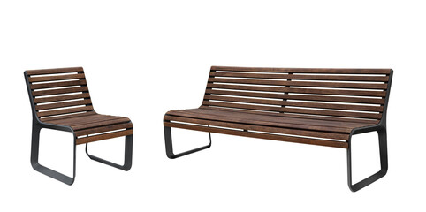 wooden bench and chair isolated on a white background. outdoor furniture