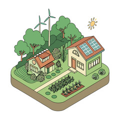 Sustainable future housing with integrated greenery and renewable energy sources