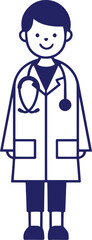 Smiling doctor with stethoscope in a lab coat, a simple illustration ideal for health and medical related designs.