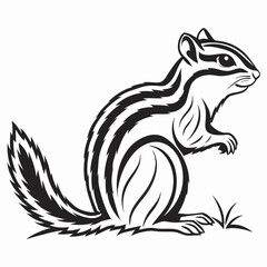 Artistic chipmunk with bold stripes and grass, black and white