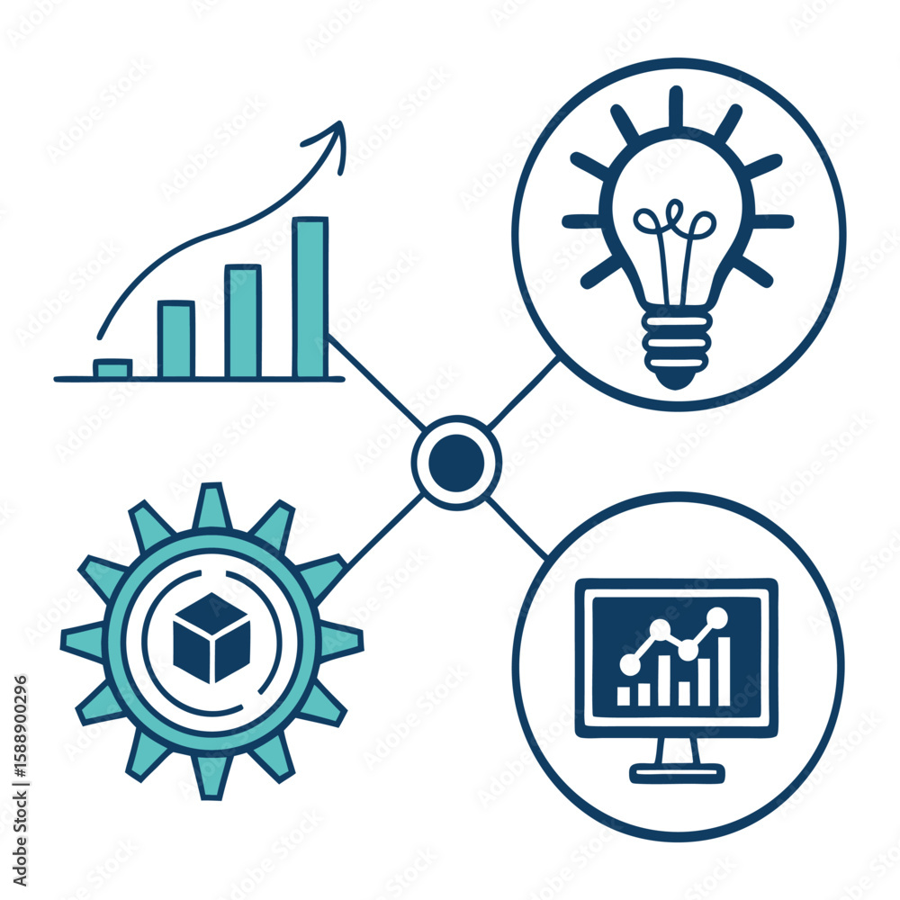 Poster modern technology and business data growth icons for innovation and digital concepts