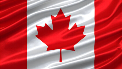 Obraz premium Canadian Flag with Maple Leaf: Red and White Fabric Texture
