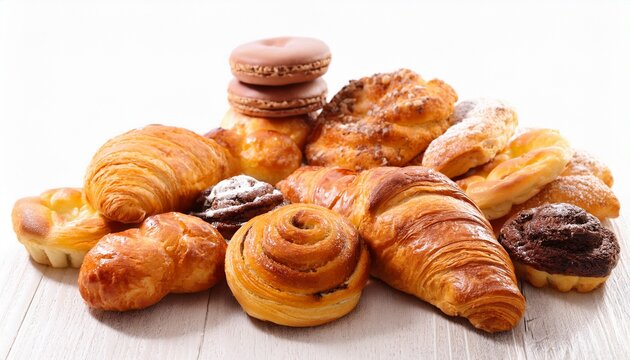 french pastery selection on white background
