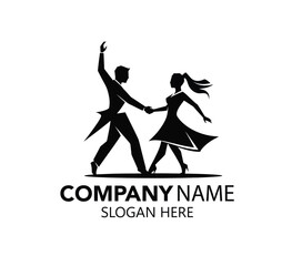 Elegant dancing couple logo template. Silhouette of a man and woman in a classic dance pose for a studio or school