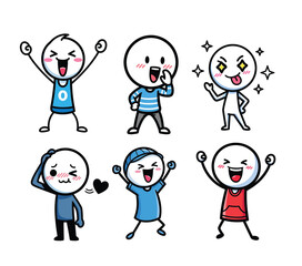 Set of cartoon stick figure characters with various emotions. Expressive mascot for stickers and web reactions