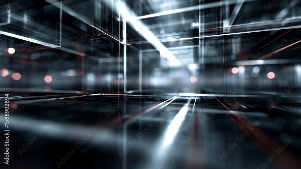 Poster ethereal architecture rendered in futuristic style with geometric precision, a symphony of lights an