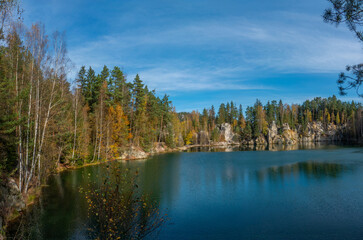 panoramic view of the lake in national park of Adrspach-Teplice Rocks. Adrspach, Czech Republic