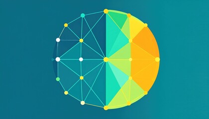 Obraz premium Abstract Geometric Circle Design With Varying Color Sections And Connected Points Against A Blue Background