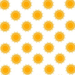 Cartoon seamless pattern illustration flat design sun icon with hot light ray used for fabric, picture label, wallpaper, banner, poster. Solar system planet, yellow, orange.