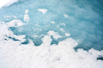 Frozen icy blue surface with snow detail from Chamonix for winter, arctic and nature abstract concepts
