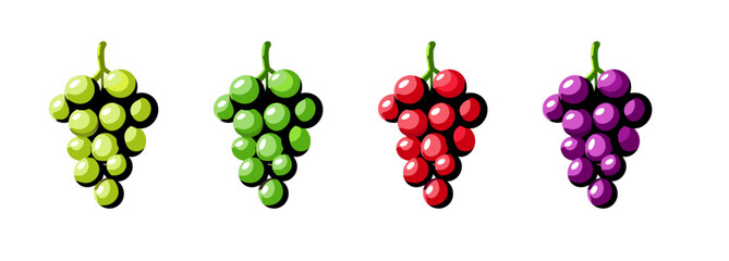 Grapes icon set with colorful designs for food, beverage, wine and winery related designs