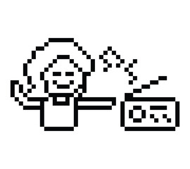 Cartoon pixel character cute woman exercises training dance lifestyle music decoration life style 8 bit female girl dance with music game 8bit fitness isolated PNG vector.