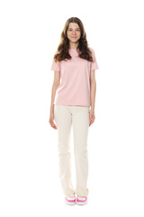 Happy teenage girl posing on white background