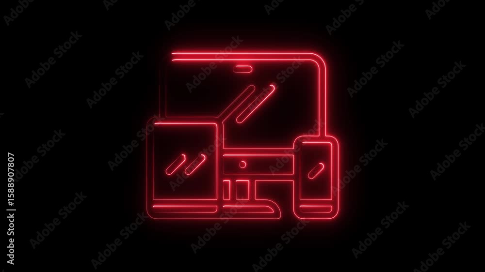 Poster red neon device icons animation loop technology concept digital devices displayed against black