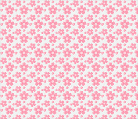 Seamless Pink Floral Pattern with Cute Blossoms and Heart-Shaped Petals on Light Background. Perfect for textile prints, wallpaper, gift wrapping, stationery, and spring-themed projects