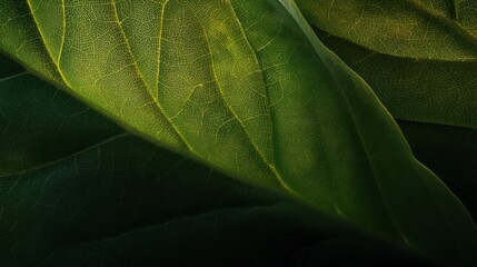 Close-up of a green leaf. the leaf appears to be fresh and healthy, with a glossy texture.