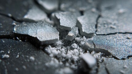 Close-up of a cracked surface. the cracks are jagged and uneven, with some areas appearing larger and more jagged than others.