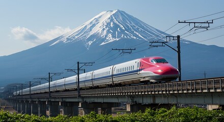 HighSpeed Train Passing Mount Fuji in Japan Scenic Transportation View
