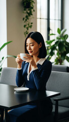 Relaxed Morning Routine with Coffee – Stylish Woman Sitting by Window