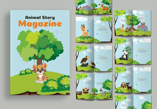 Animal Story Magazine Book Design with Illustrations for Kids