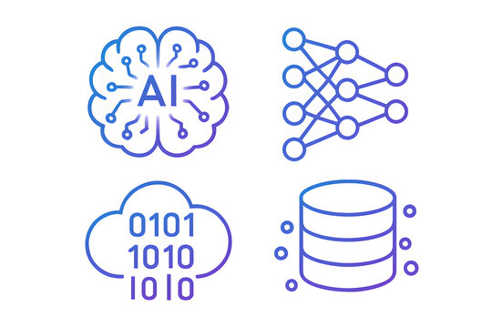 AI Icons: A striking array of interconnected icons that embodies the essence of artificial intelligence, data science, and cutting-edge digital transformation.
