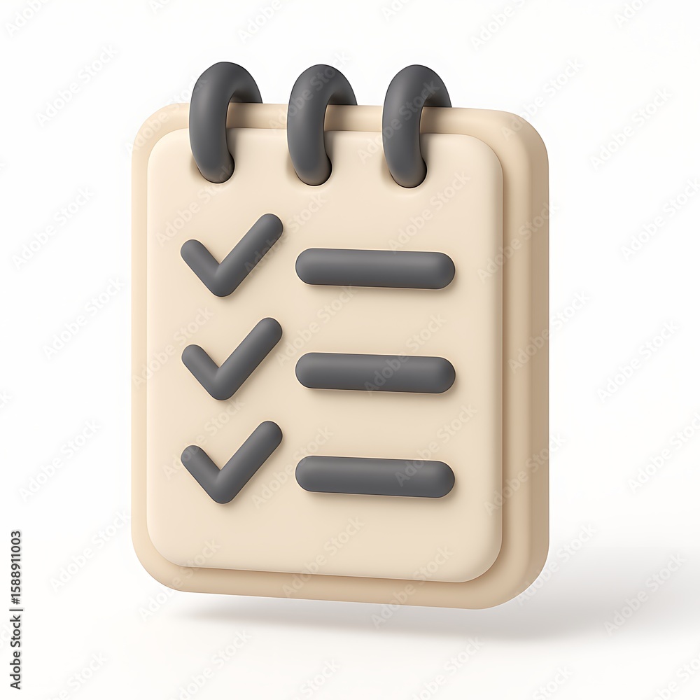 Poster 3d cartoon checklist with three completed tasks isolated on white background