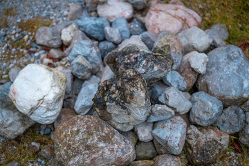 Stacked stones and rocks with mixed textures and colors