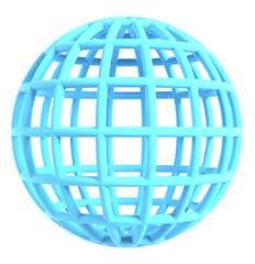 水色のワイヤーフレームで表現された球体の地球グリッドとデジタルネットワークの象徴的イラスト
