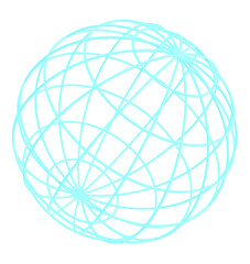水色のワイヤーフレームで表現された球体の地球グリッドとデジタルネットワークの象徴的イラスト

