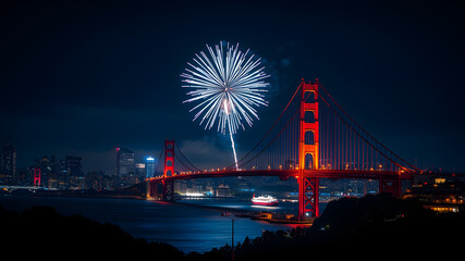 Metallic 3D image of fireworks in san francisco. Generative AI