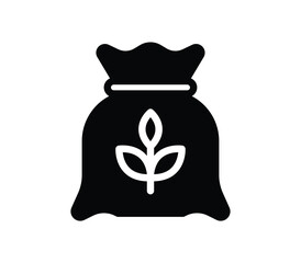 Black and White Icon of a Bag with a Leaf Symbol for Eco-Friendly Concepts