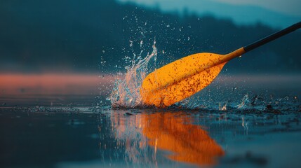 Kayaking in serene lake at sunrise