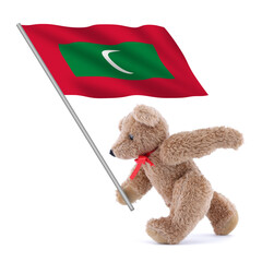 Maldives flag being carried by a cute teddy bear