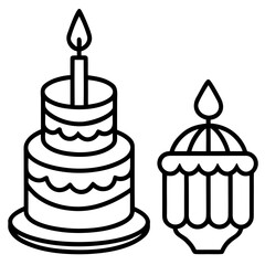 Birthday Cake & Candle Line Art Icon Set