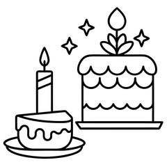 Birthday Cake & Candle Line Art Icon Set