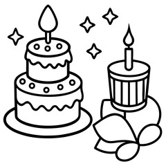 Birthday Cake & Candle Line Art Icon Set