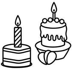 Birthday Cake & Candle Line Art Icon Set
