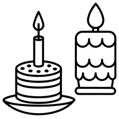 Birthday Cake & Candle Line Art Icon Set
